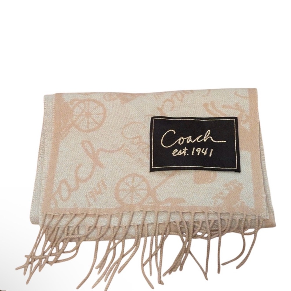 Coach Tan and Cream Fringed Scarf